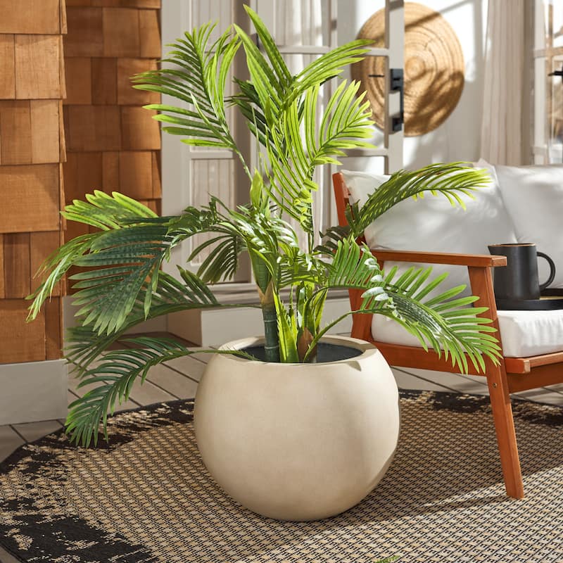 SAFAVIEH Outdoor Kenslia Black Planter. - 20"Wx20"Dx16"H - Beige
