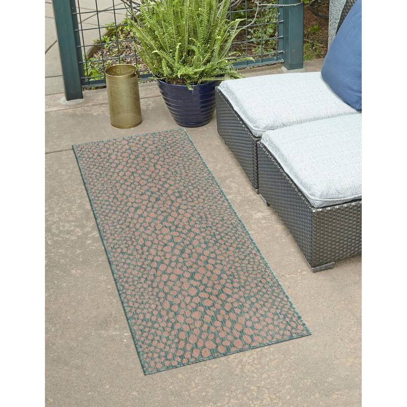 Outdoor Zrand Collection Area Rug - Pink and Aqua - 2'x6'