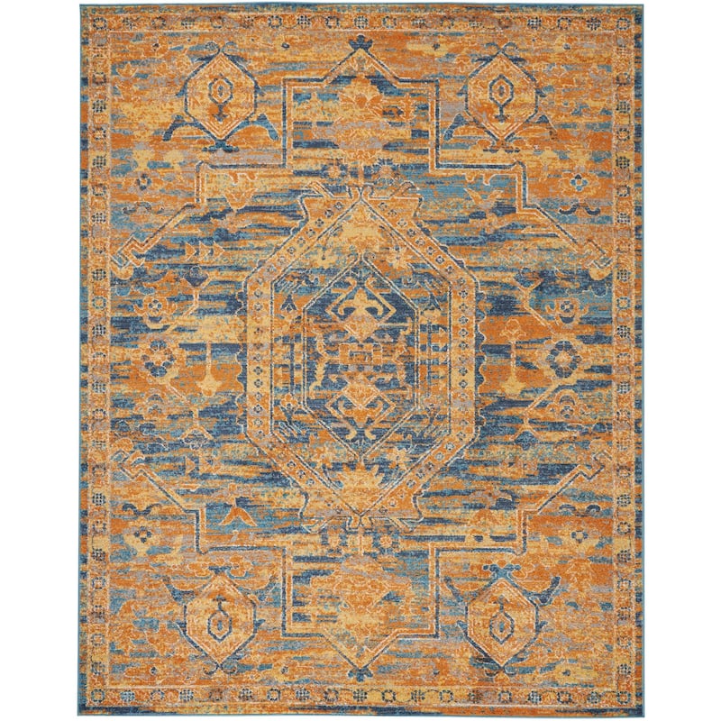 Nourison Passion Distressed Persian Antique Gold Teal Area Rug