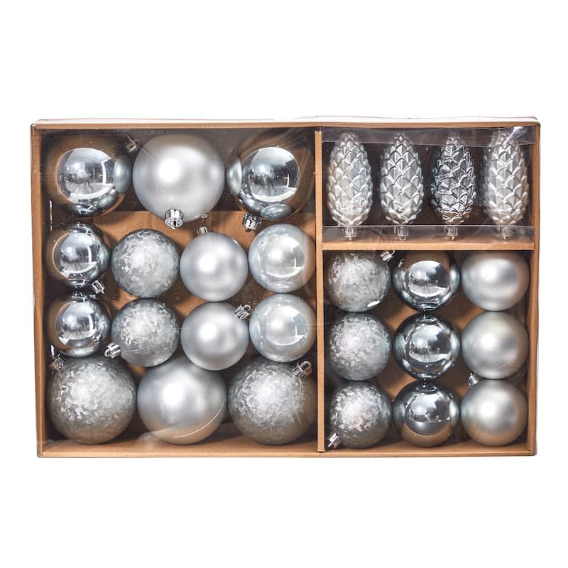 23ct Silver Shatterproof 2-Finish Christmas Tree Ornament 4" (100mm)