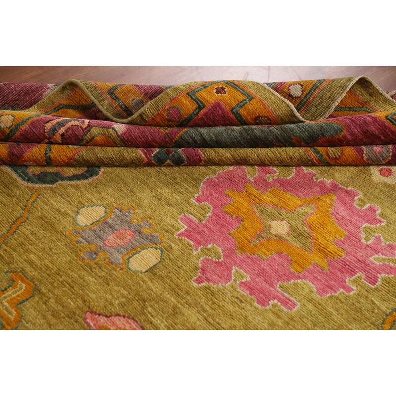 Hand Knotted Oriental 100% Wool Carpet Transitional All-Over Yellow & Gold Oushak Area Rug - 11' 10'' X 8' 10''