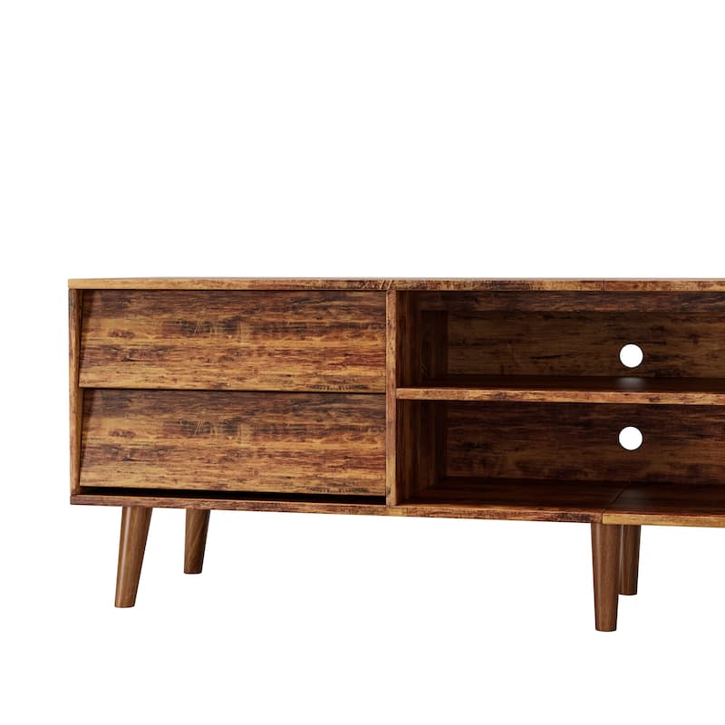63'' TV Stand with Bevel Design, 4 Drawers and 2 Shelves, Entertainment Center for Living Room or Bedroom