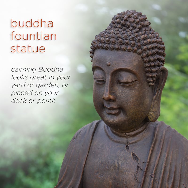 Alpine Corporation GEM122 33" Bronze Outdoor Meditating Buddha Water Fountain with LED Lights