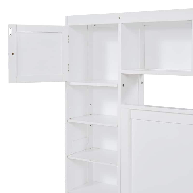 Modern Platform Bed with Integrated Cabinet and Drawers
