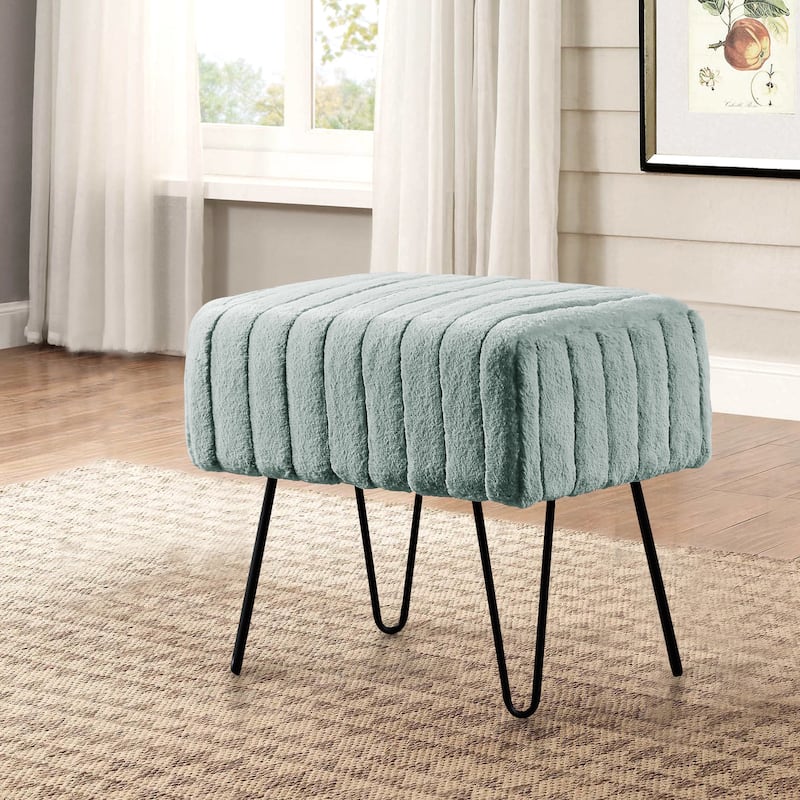 Serenta SuperMink Fauxfur Ottoman Bench - 19" x 13" x 17" - Jadeite