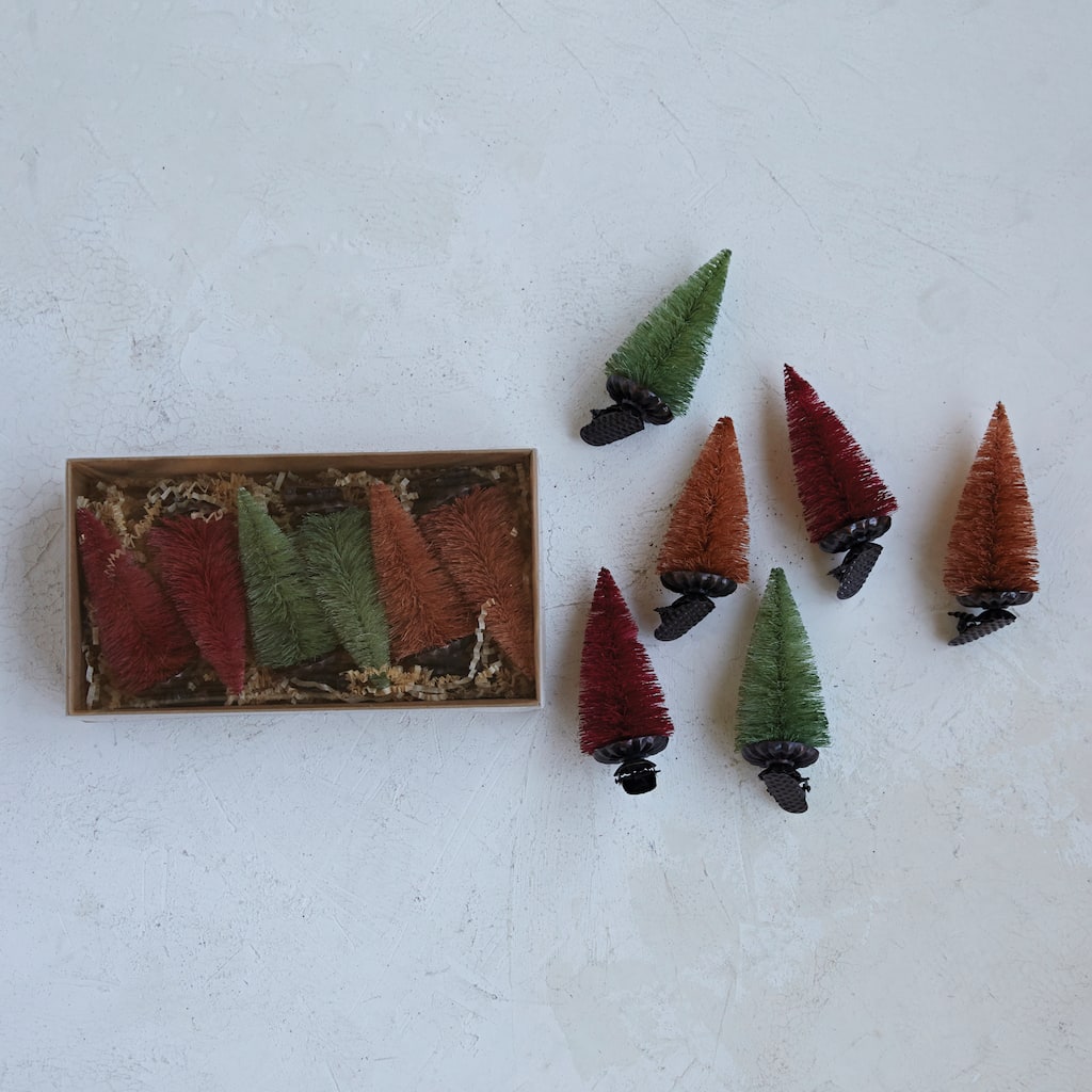 Sisal Bottle Brush Tree Clip-on Ornaments, Set of 6