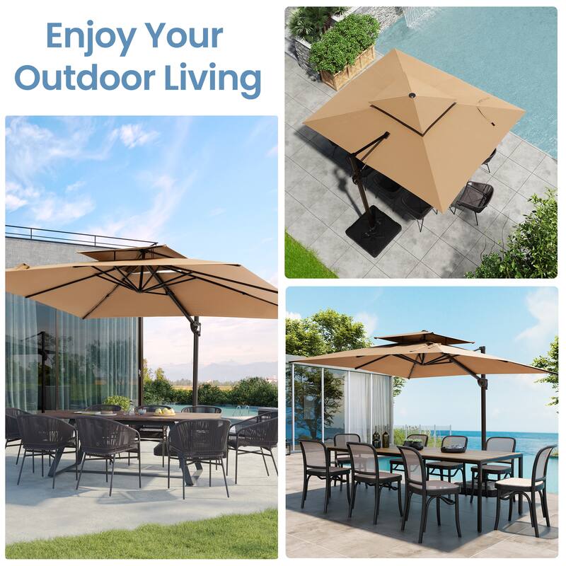 9 FT x 12 FT Outdoor Patio Dual Top Umbrella Cantilever Offset with No Base