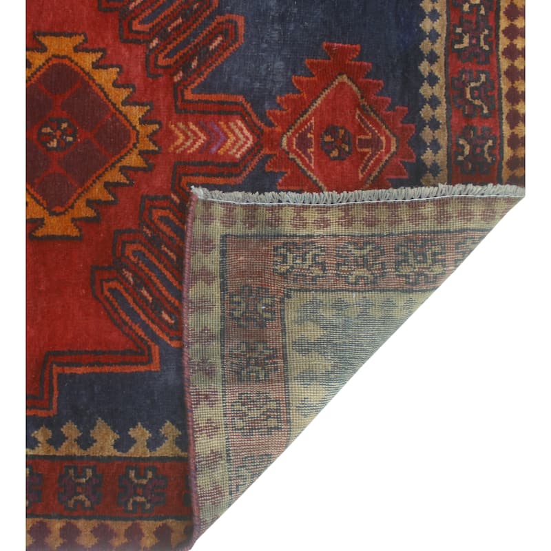 Fine Vintage Distressed Annetta Red/Navy Runner - 3'6" x 12'6"