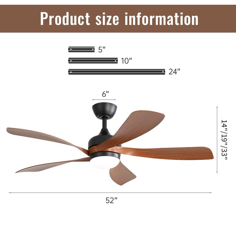 Sofucor 45/52 Inch Ceiling Fan with Remote & Lights Quiet DC Motor 5 Blade High CFM Modern Fan