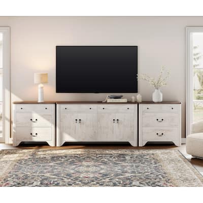 WAMPAT Large Farmhouse TV Stand for TVs up to 120", Modern White Entertainment Center with Storage and Adjustable Shelves