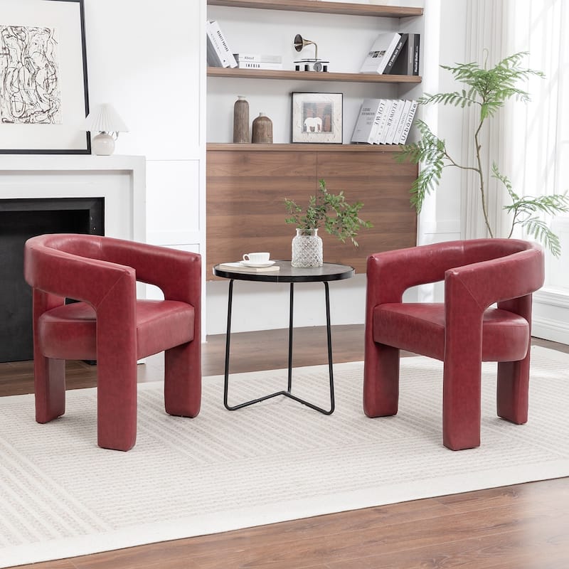 SEYNAR Modern Glam PU Leather Upholstered Dining Chair, Open-Back Accent Chair Set of 2