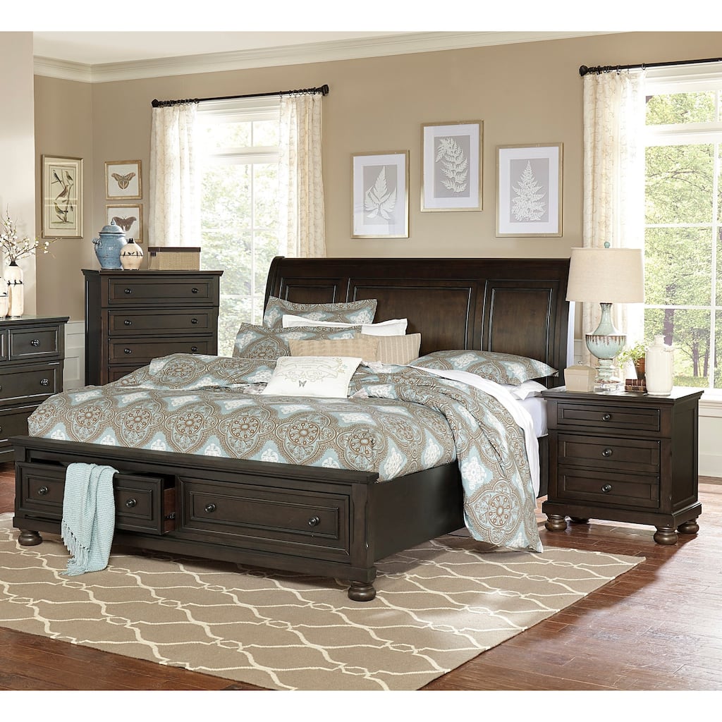 Grayish Brown Bedroom 3pc Set Platform Storage Bed Nightstand Chest