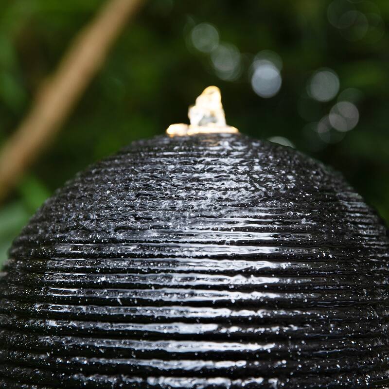 Glitzhome Modern Geometric Oversized Pedestal Sphere Polyresin Outdoor Floor Fountain with Pebbles