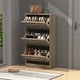 preview thumbnail 2 of 6, Timechee 12 Pair Shoe Storage Cabinet with 2 Drawers, Wood Color