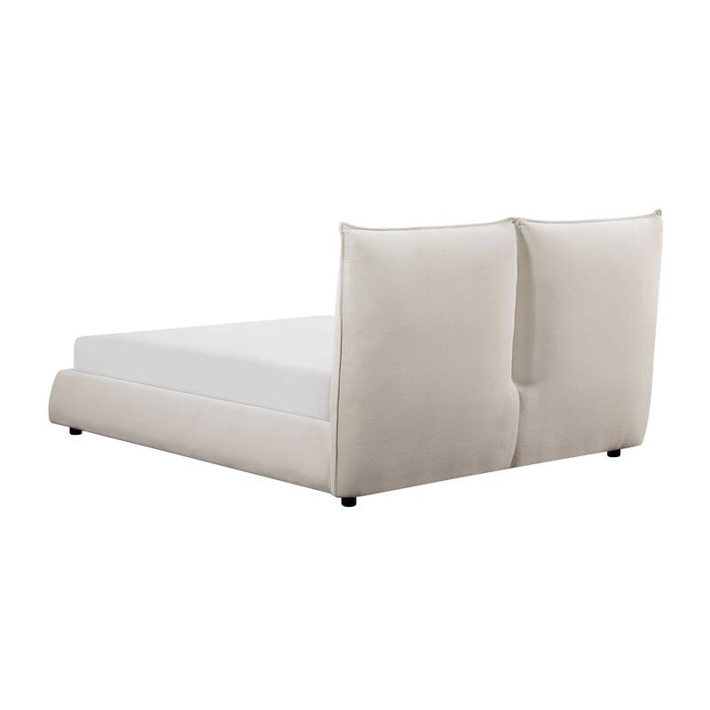 Inna Queen Platform Bed, Beige Chenille Fabric Upholstered Pillow Headboard