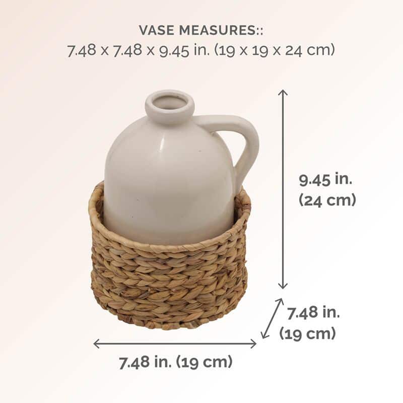 Elements White Handle Rattan Basket Vase, 7X9 Inch