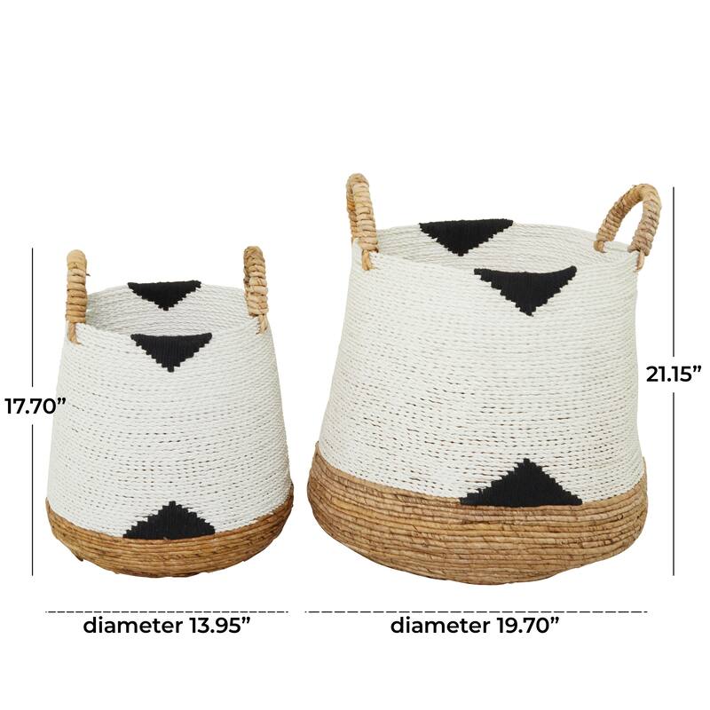 CosmoLiving by Cosmopolitan Banana Leaf Handmade Triangle Details Storage Basket with Handles (Set of 2) - Black or White