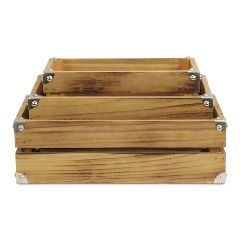 Set of 3 Farmstead Studded Wooden Storage Crates 15.75"