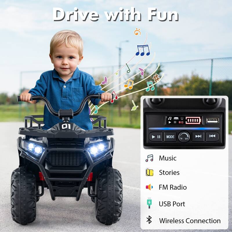 Kids Ride-On ATV with 4-Wheel Shock Absorbers and LED Lights Music Player USB Charging Port - 35" × 19" × 24" (L x W x H)