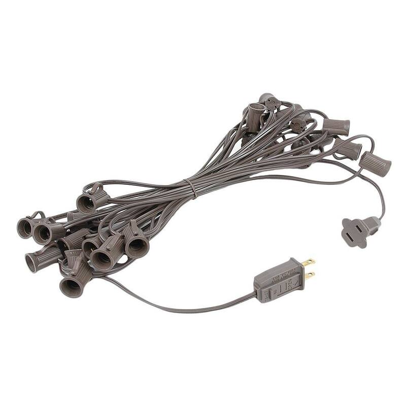 25 Foot C7 Ceramic Christmas Light Set, Hanging String Lights, Brown Wire