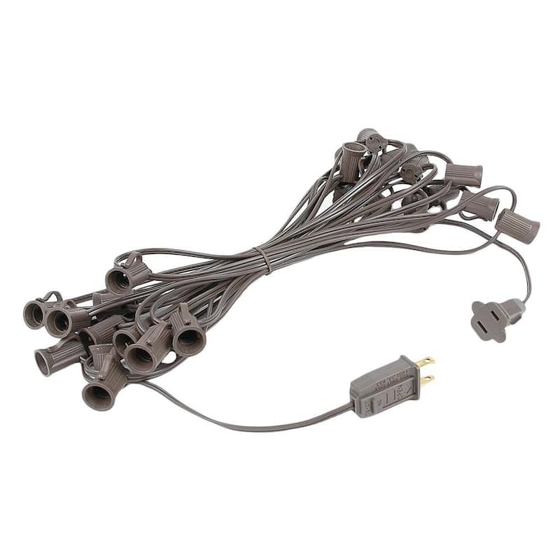 25 Foot C7 Christmas Light Set, Hanging Patio String Lights, Brown Wire