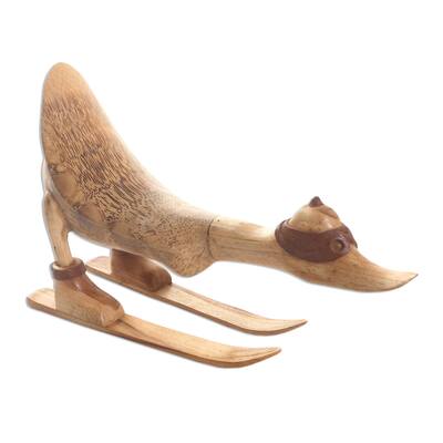 Novica Handmade Downhill Duck In Natural Wood Statuette