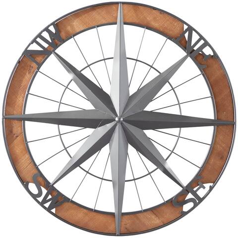 Grey Metal Nautical Compass Wall Decor