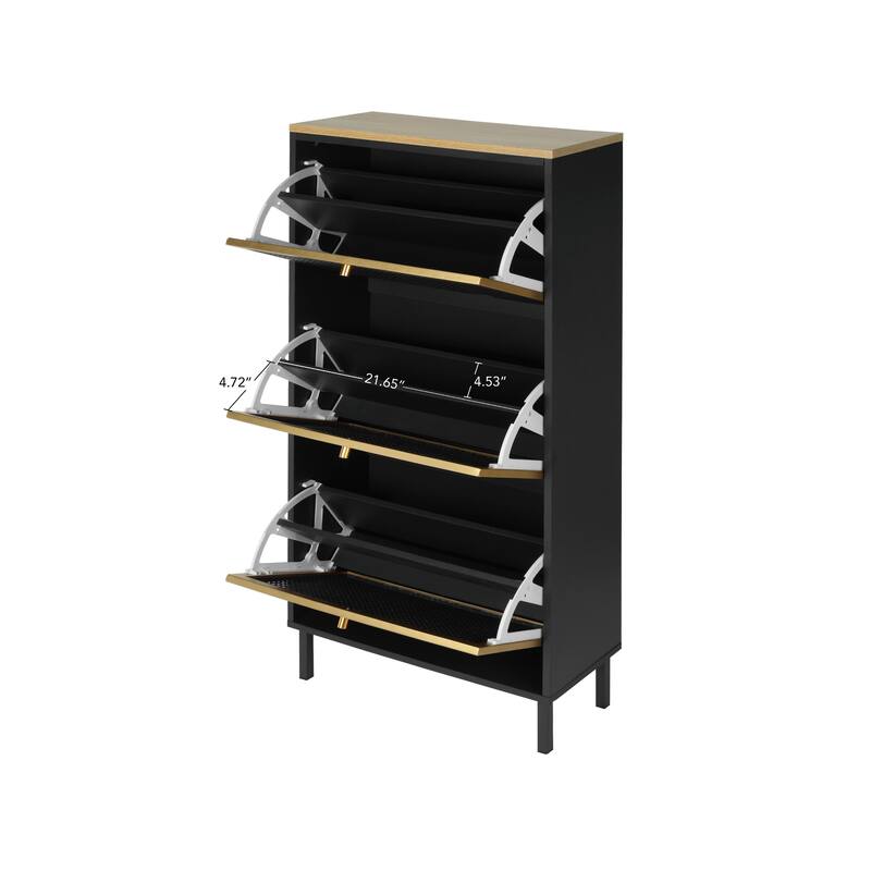 Modern Freestanding Shoe Storage Cabinet with 3 Metal Doors