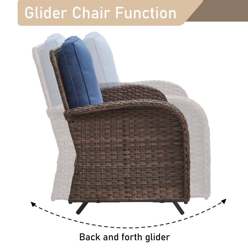 Patio Glider Sofa with Rocking Chair, Ottoman, Side Table