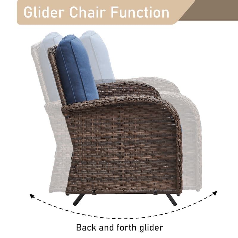 Pocassy 7 Pieces Glider Sofa with Patio Chairs Ottomans Table