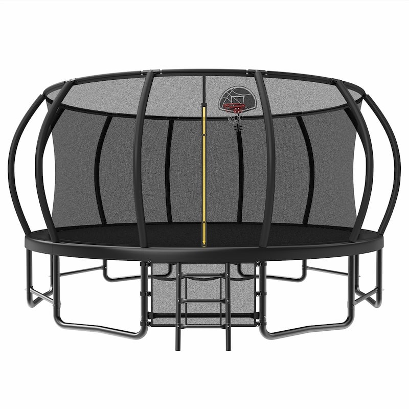 16FT Outdoor Trampoline for Kids and Adults, Pumpkin Trampolines with Curved Poles,Heavy Duty Trampoline - Black