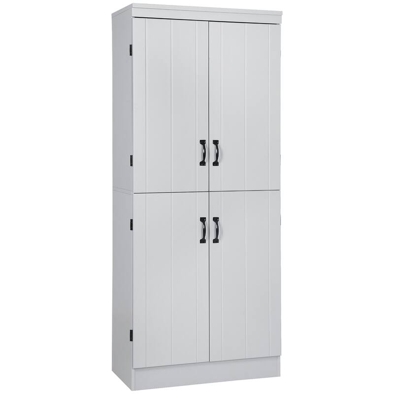 70" Kitchen Pantry, Tall Freestanding Storage Cabinet, 6-tier Shelving with 2 Adjustable Shelves and 4 Doors Gray - Grey