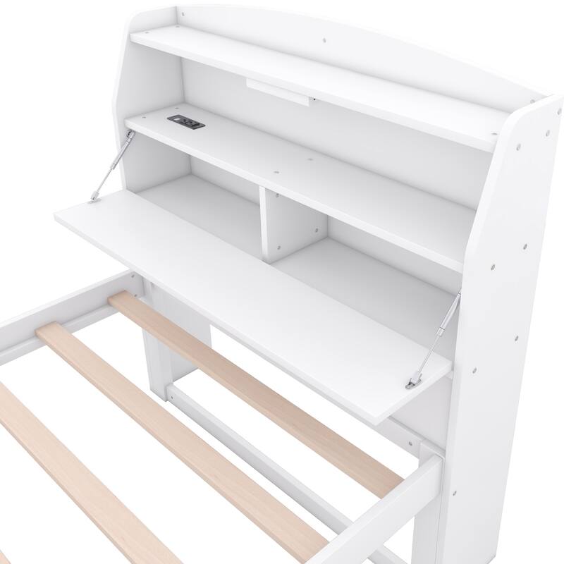 Wooden Captains Bed Platform Bed with Trundle, Bookcase, Drawers
