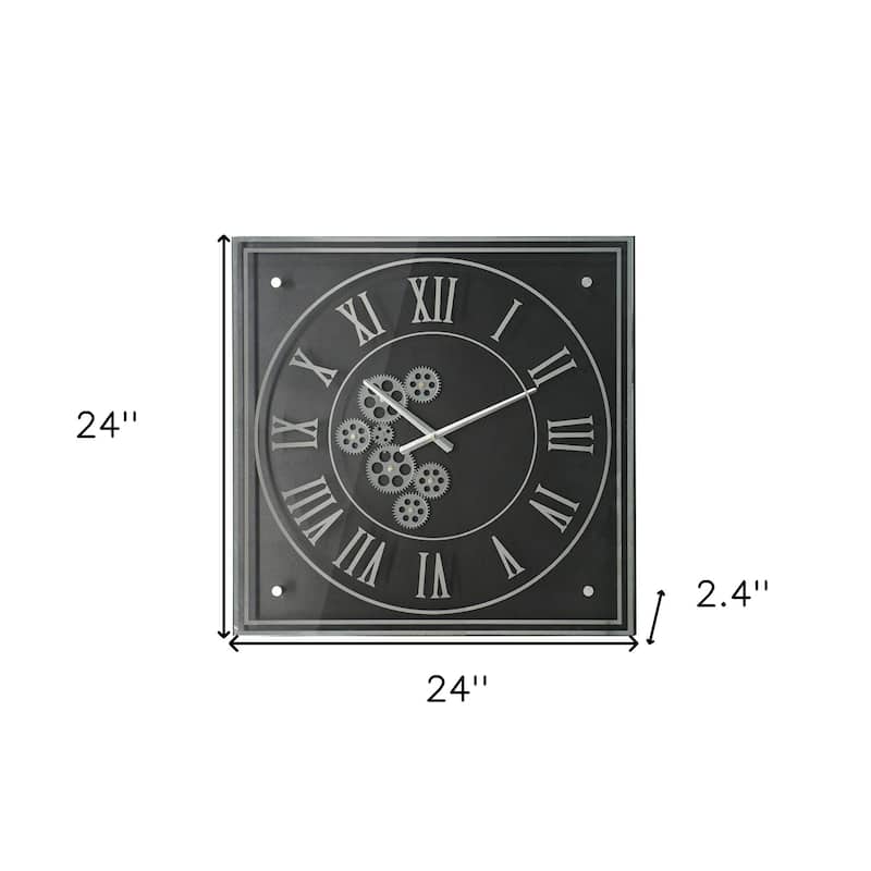 HomeRoots 24" Black and Silver Vintage Style Gears Square Wall Clock