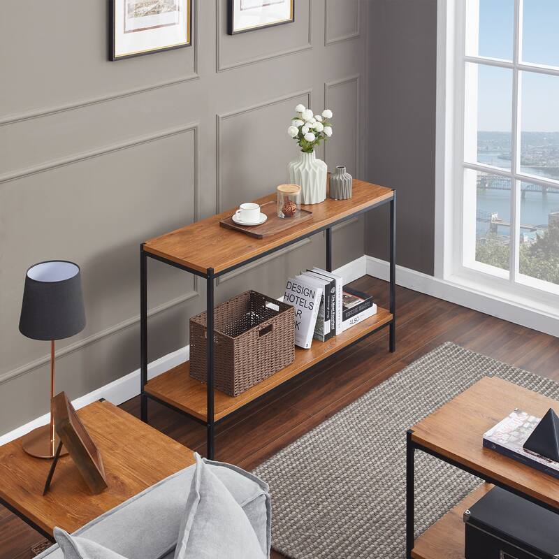 Caffoz Brooklyn Series Oak Brown Console Table Slim Entryway Table with Bottom Storage Shelf for Hallway or Living Room - 48