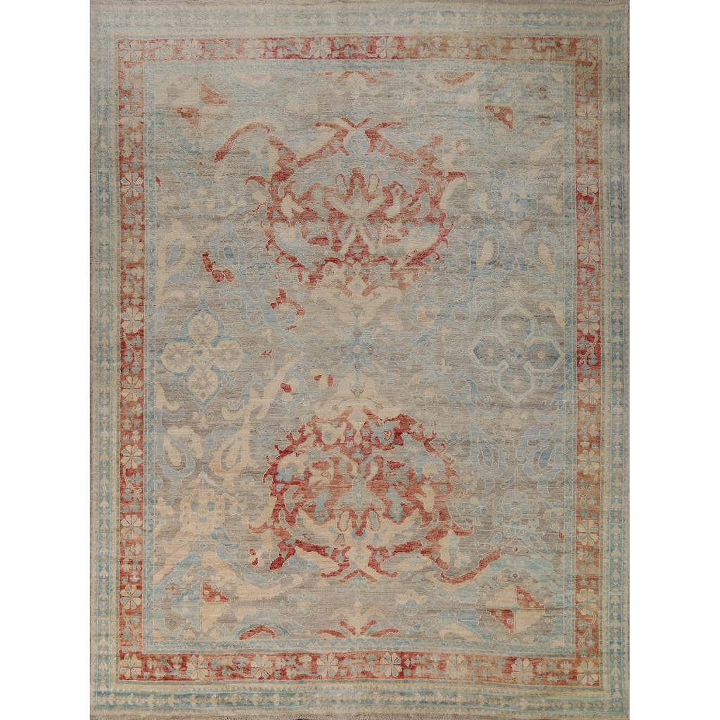 Vegetable Dye Oushak Turkish Rug Handmade Floral Wool Carpet - 8'2"x 10'2"