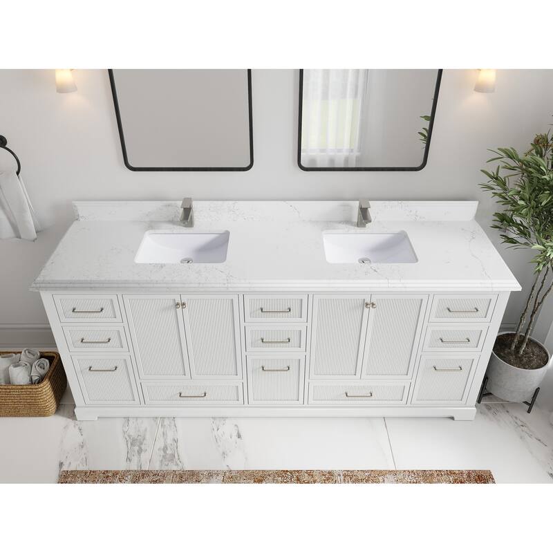 Willow Collections 84 in. W x 22 in. D Alys Double Bowl Sink Bathroom Vanity with Countertop - 1.5"Empira - Fine Grain