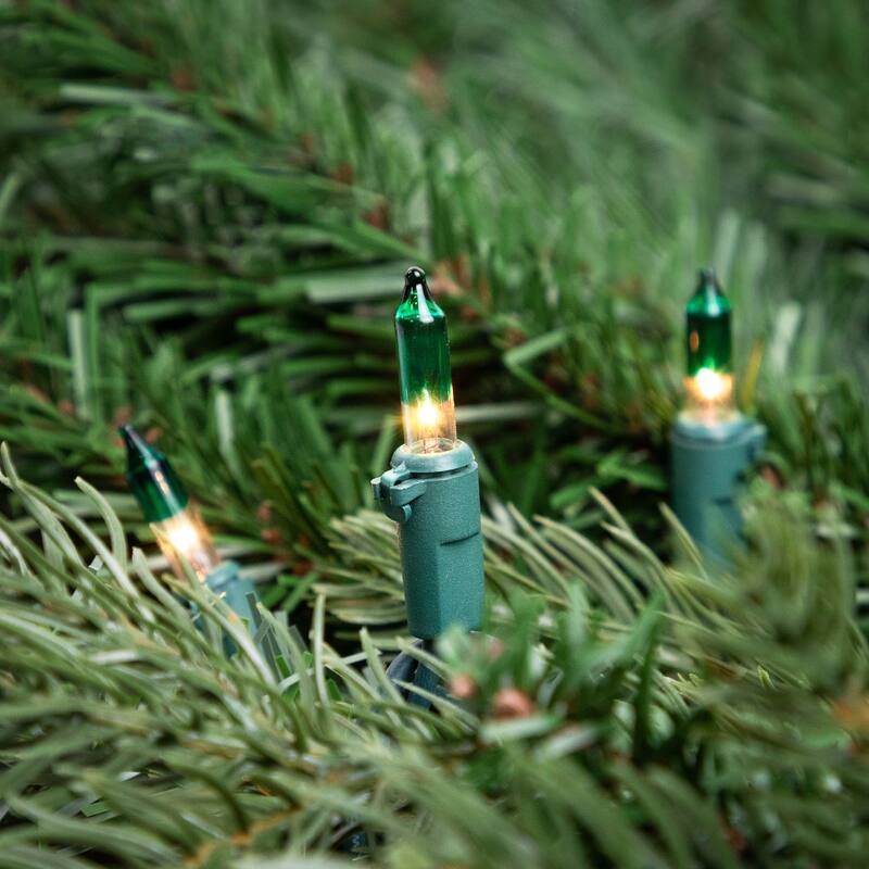 Mini Christmas Light Set - Clear with Green Tips - 20.25' Green Wire - 100ct