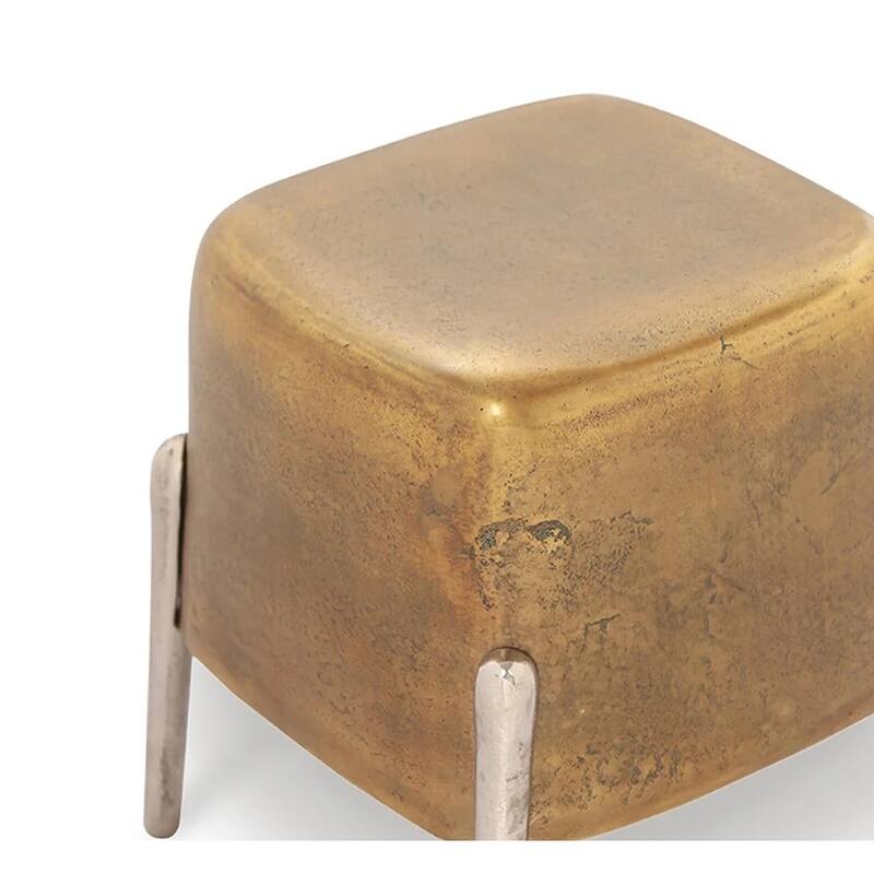 Spi Home Brass And Nickel Finish Cast Aluminum 4 Legged Side Table - 14 X 12 X 12 inches