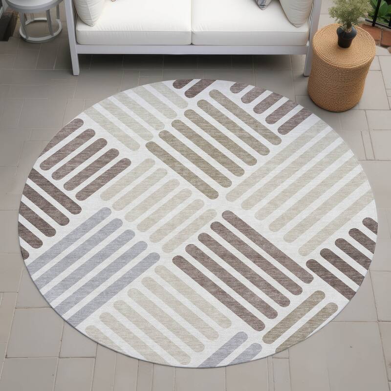 Machine Washable Indoor/ Outdoor Modern Weave Chantille Rug - Ivory - 8' x 8'