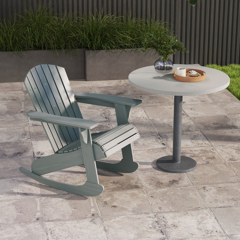 Outdoor Wooden Rocking Chair with Ergonomic Backrest and Slatted Design for Garden and Backyard Seating