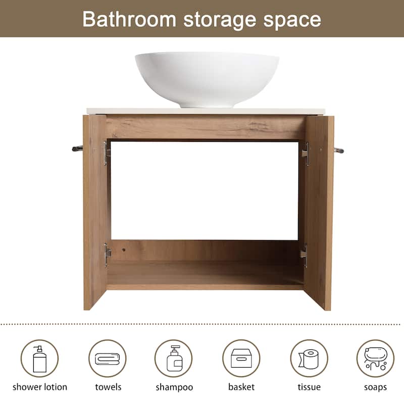 Malwee 24"/30" Floating Bathroom Vanity, Wall Mounted Bathroom Vanity with Ceramic Sink,Soft Close Doors