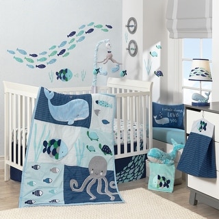 Lambs Ivy Oceania Blue Gray White Whale with Octopus and Fish Nautical Ocean 6 Piece Nursery Baby Crib Bedding Set Bed Bath Beyond 23502992