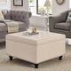 preview thumbnail 21 of 32, Large Square Storage Ottoman with Wooden Legs Beige