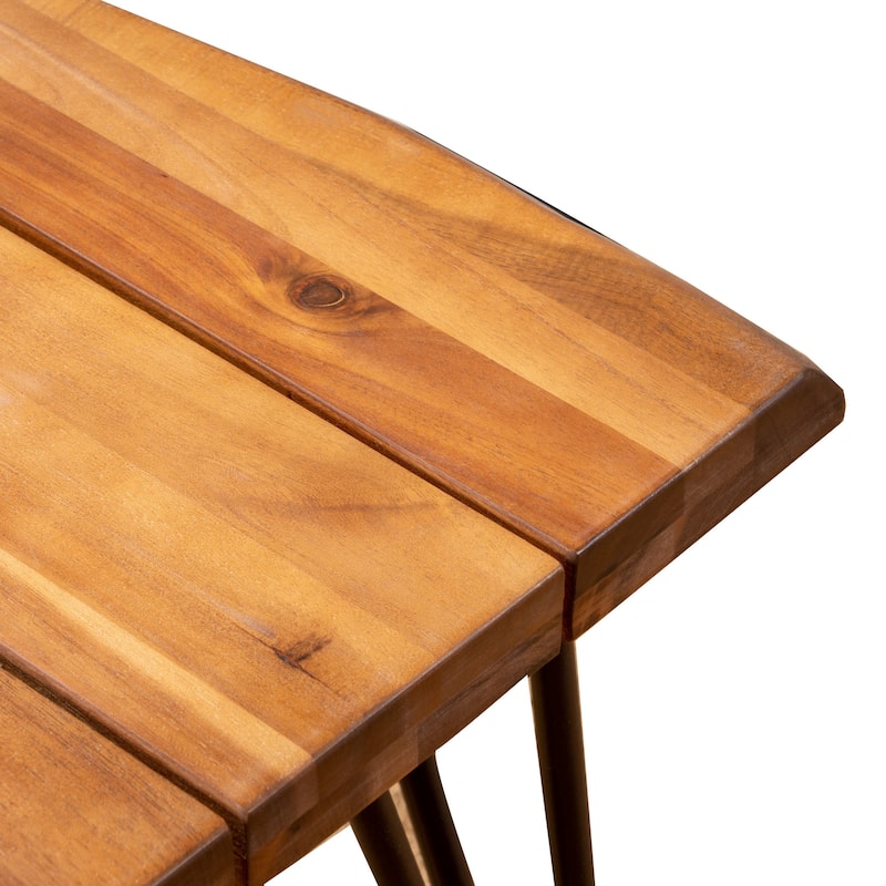 Zion Outdoor Accent Table, 18 Inch Square, Hairpin Legs, Brown Wood