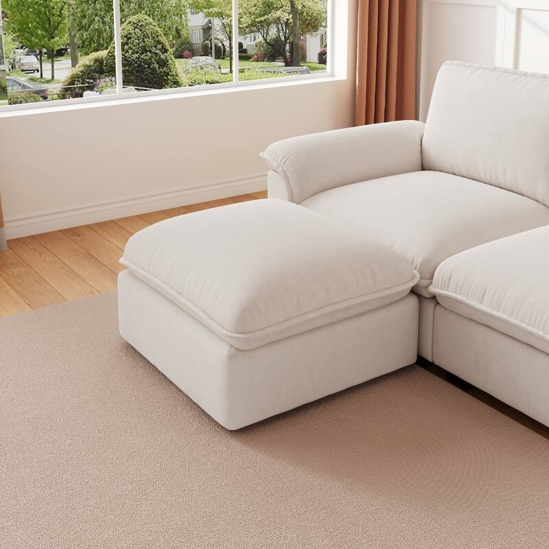 102" L-Shaped Chenille Sectional Sofa with Movable Ottoman
