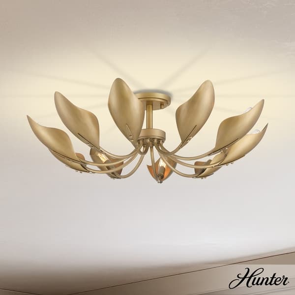 slide 2 of 9, Hunter Juneway 10-Light Flush Mount Chandelier - Transitional, Modern/Contemporary - Dining Room, Living Room, Bedroom Luxe Gold