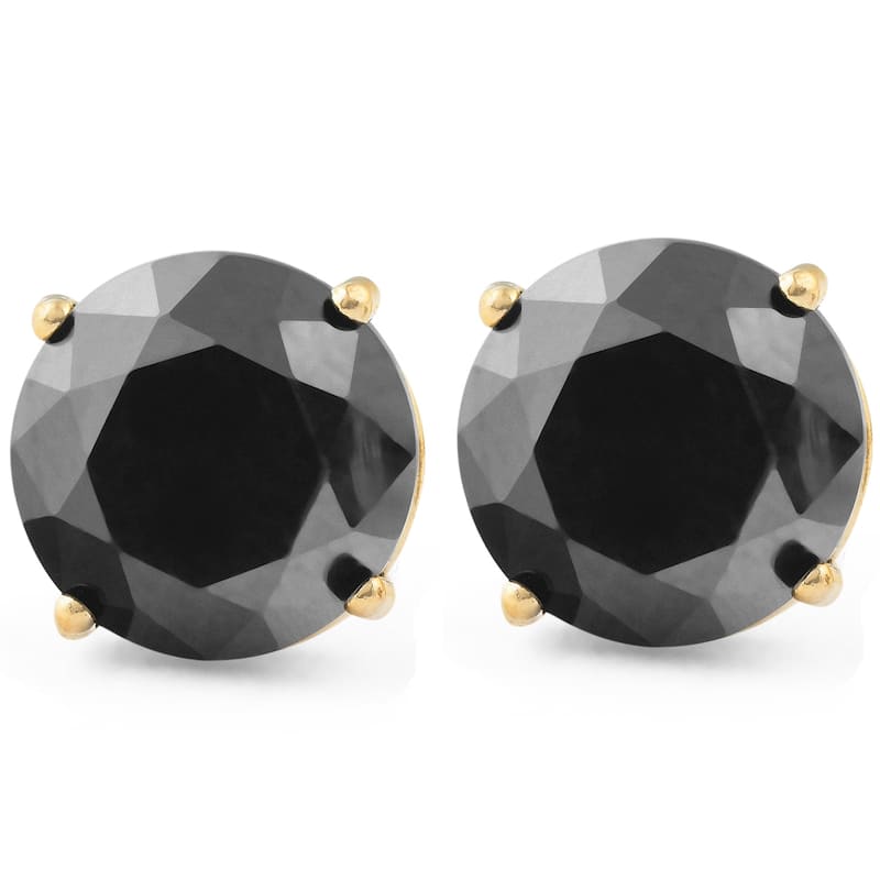 2 Ct Black Diamond Studs Yellow Gold Earrings