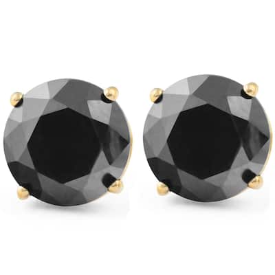 2 Ct Black Diamond Studs Yellow Gold Earrings