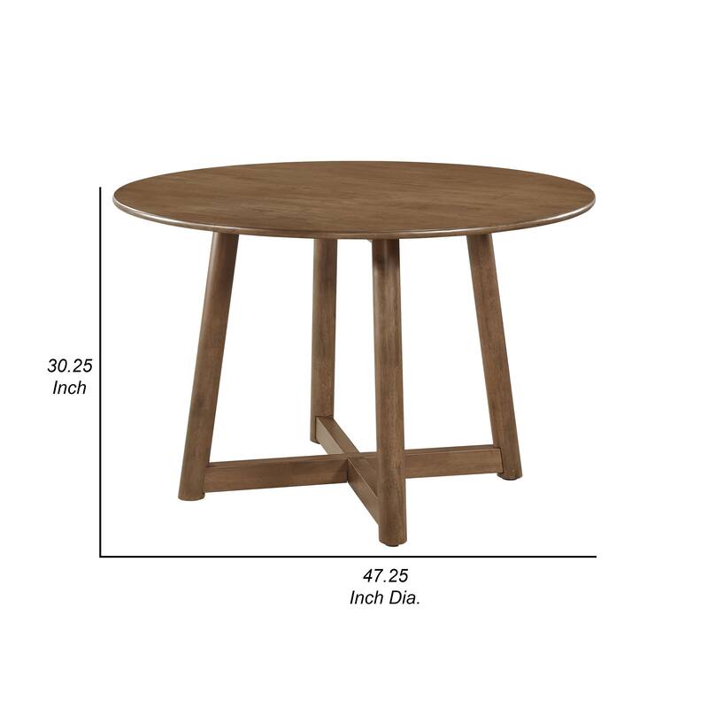 Ellie Dining Table, 47 Inch Round Top, Interlocking Legs, Walnut Brown Wood